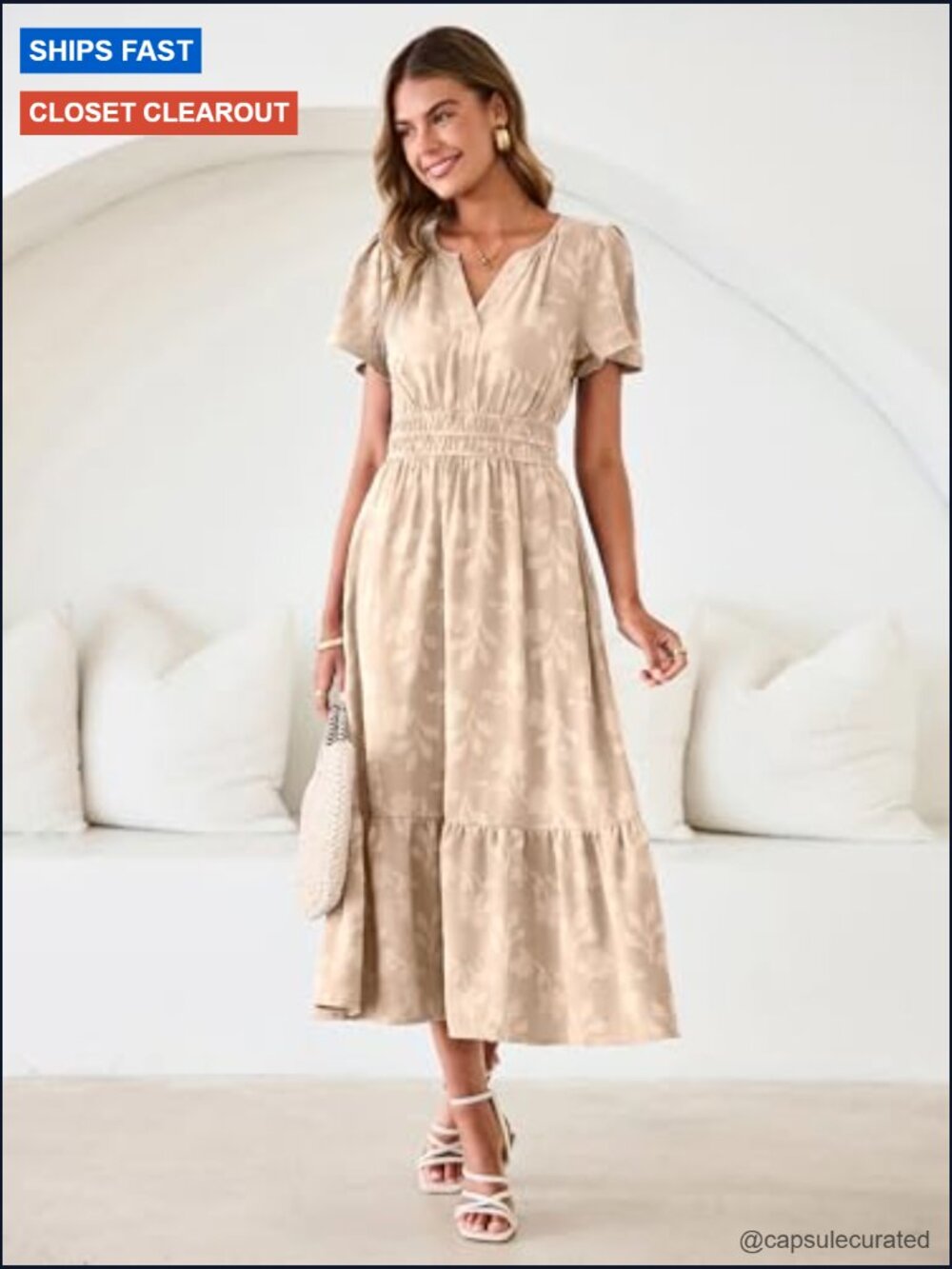 Boho Maxi Dress Semi Formal Wedding Guest Short Sleeve V-Neck Empire Waist Long - Picture 2 of 7
